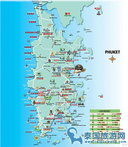 普吉镇/普吉岛全岛旅游景点中文手绘清晰地图