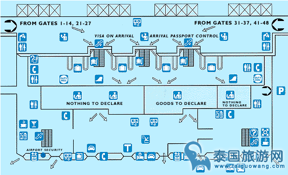 曼谷廊曼机场内部结构平面示意图(地图)