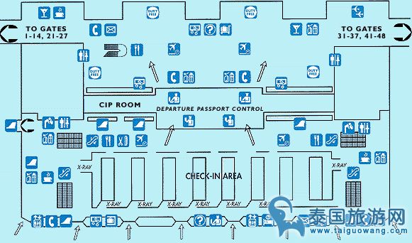 曼谷廊曼机场内部结构平面示意图（地图）