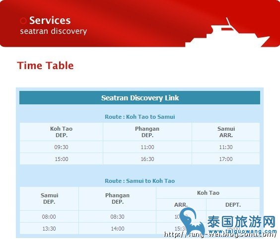 Seatran公司船运时刻表