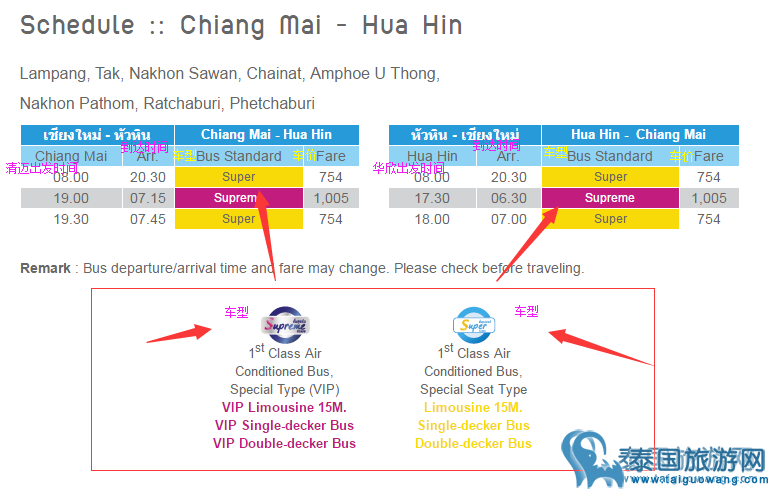 华欣--清迈大巴时刻表