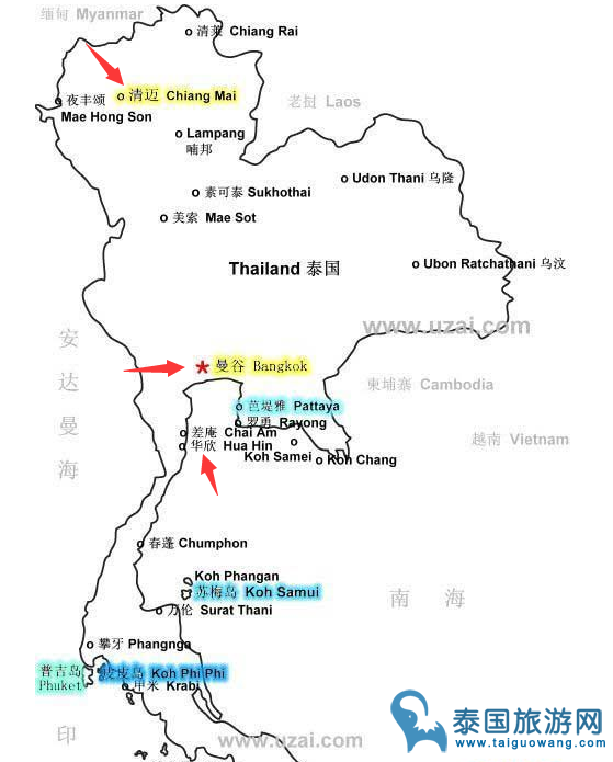 曼谷、清迈、华欣地图