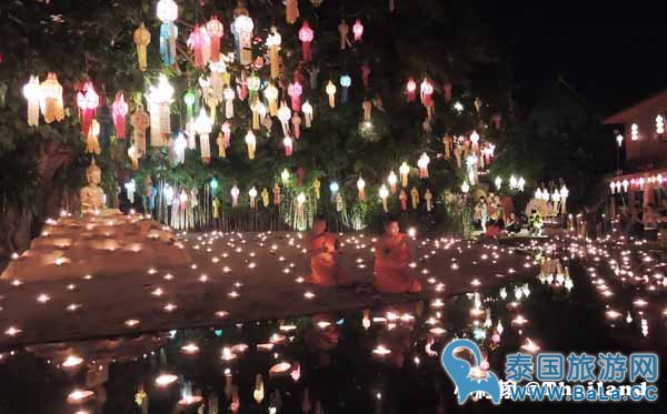 泰国清迈佛寺 Wat pan tao 盼道寺 水灯节点灯