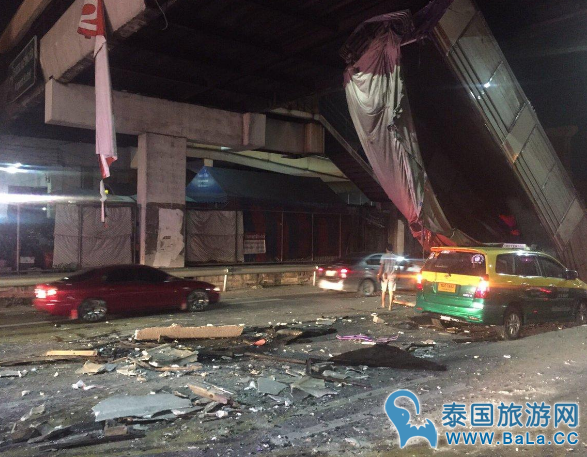 曼谷廊曼火车站大拖车撞上人行天桥反弹 的士毫无防备追尾
