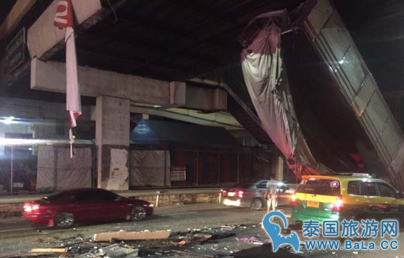 曼谷廊曼火车站大拖车撞上人行天桥反弹 的士毫无防备追尾