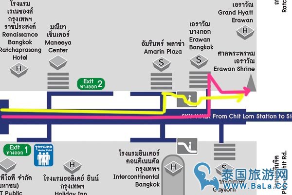 四面佛广场 Erawan Shrine BTS Chit Lom奇隆站地图