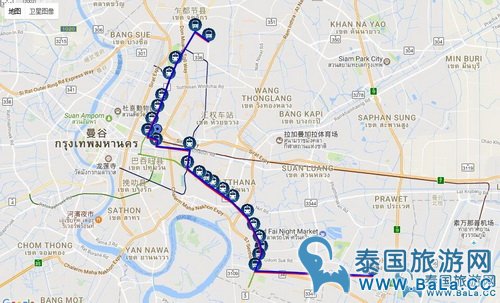 曼谷38路公交车站点名称和路线图