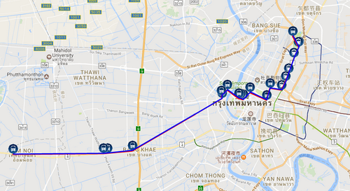 曼谷157路公交车站点名称和线路图