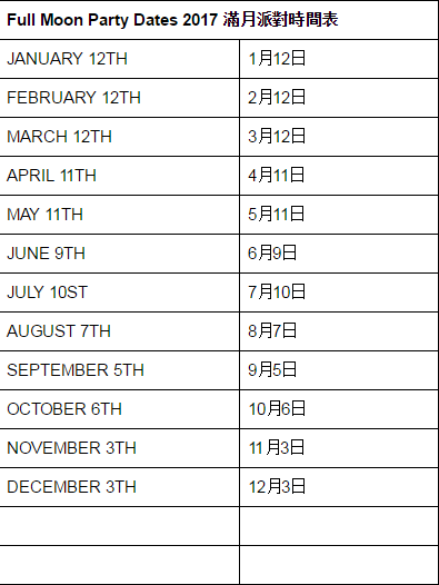 泰国帕岸岛满月派对时间表